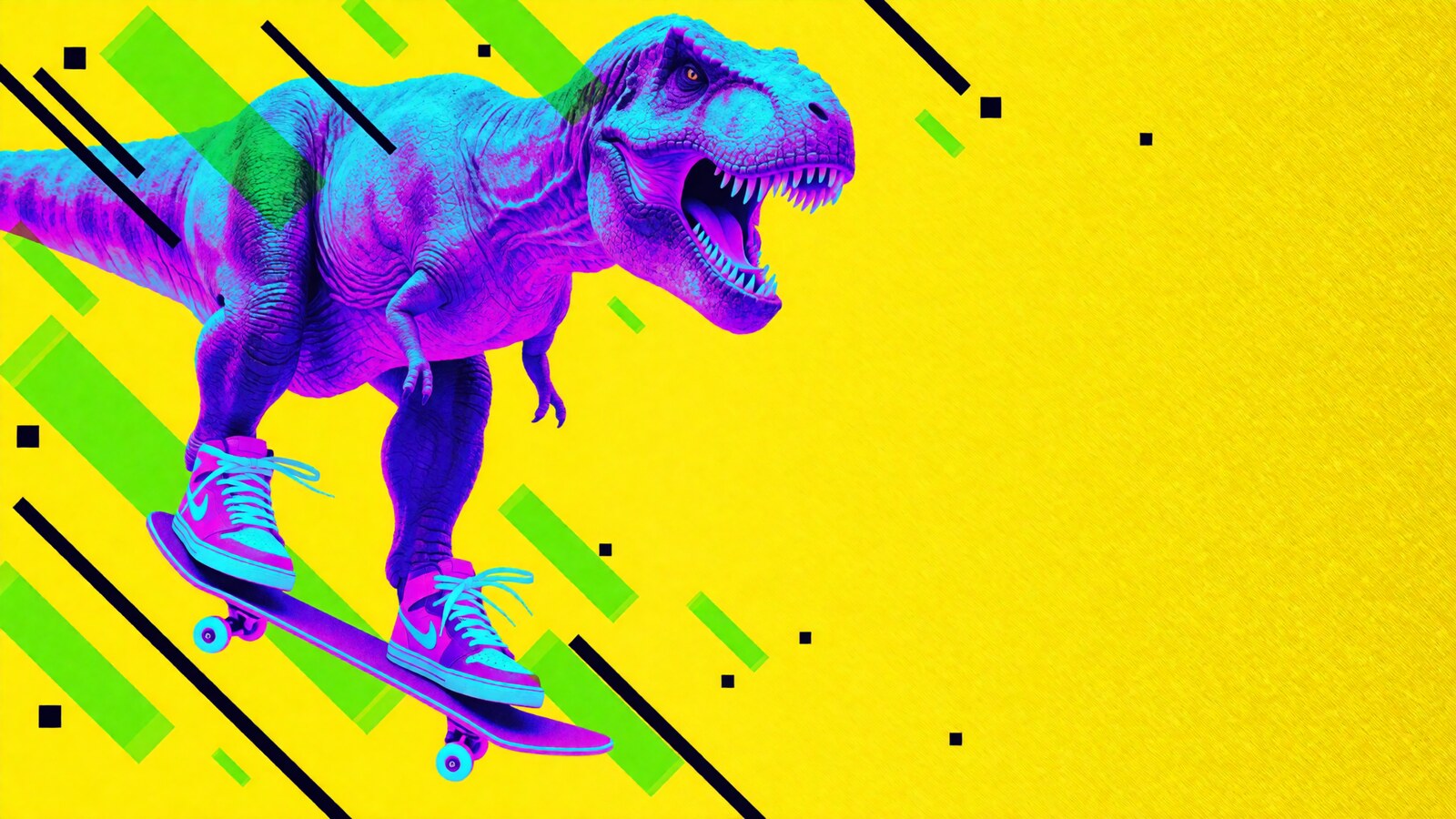T-rex riding a skateboard.
