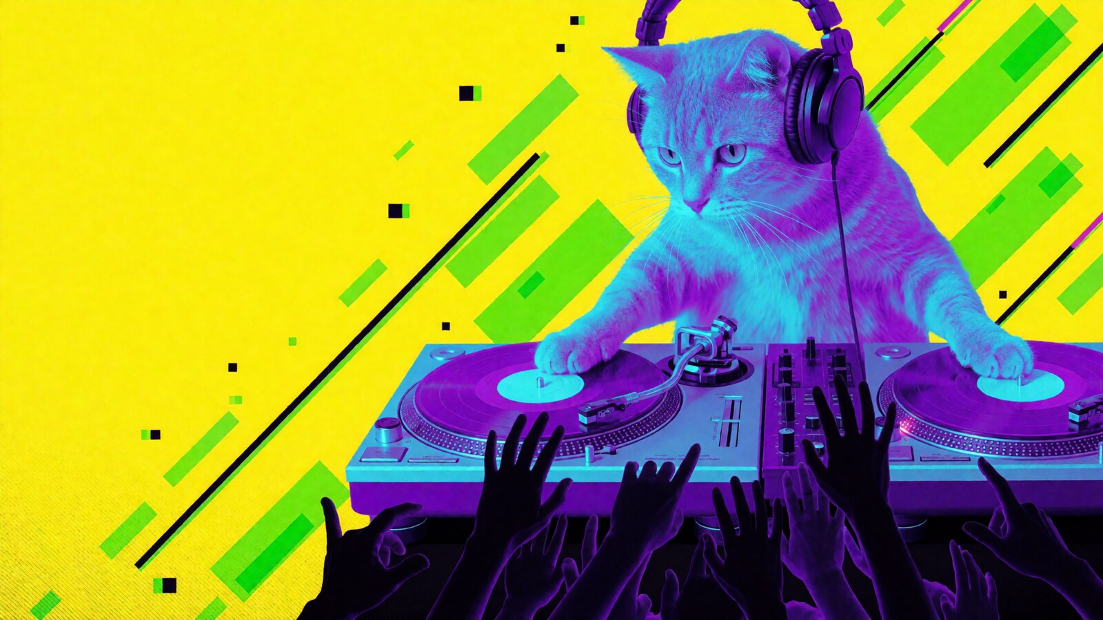 Cat DJ behind the decks.