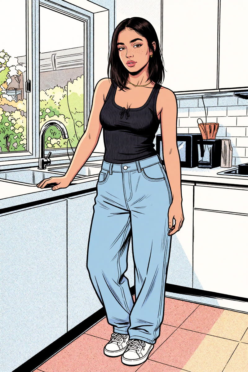 Krea v1.2: This recipe explicitly asks for one woman and head-to-shoes framing.