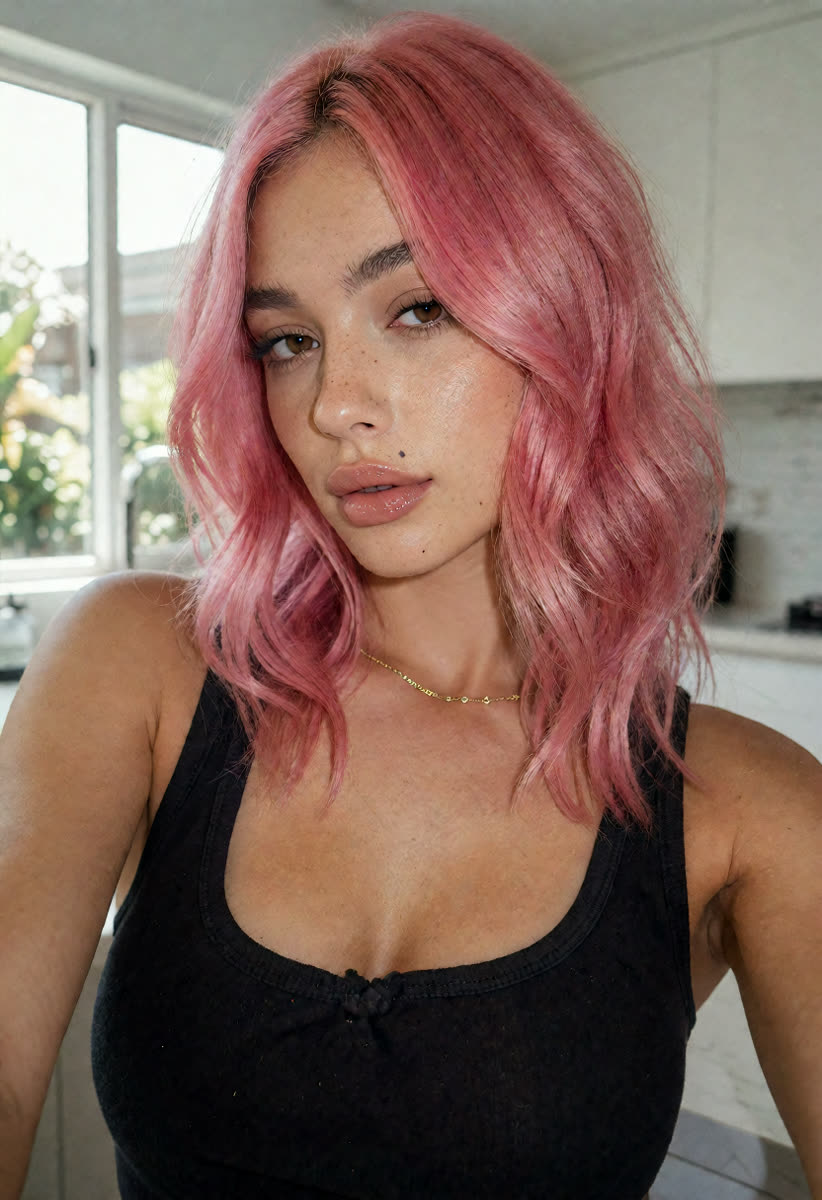 Dark Beast: The hair is pink, longer and wavy, despite the request to keep the haircut.