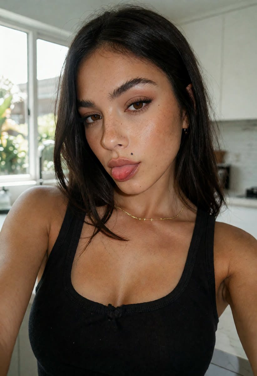Krea v1.2: The tongue is barely visible; the expression looks more like a pout.