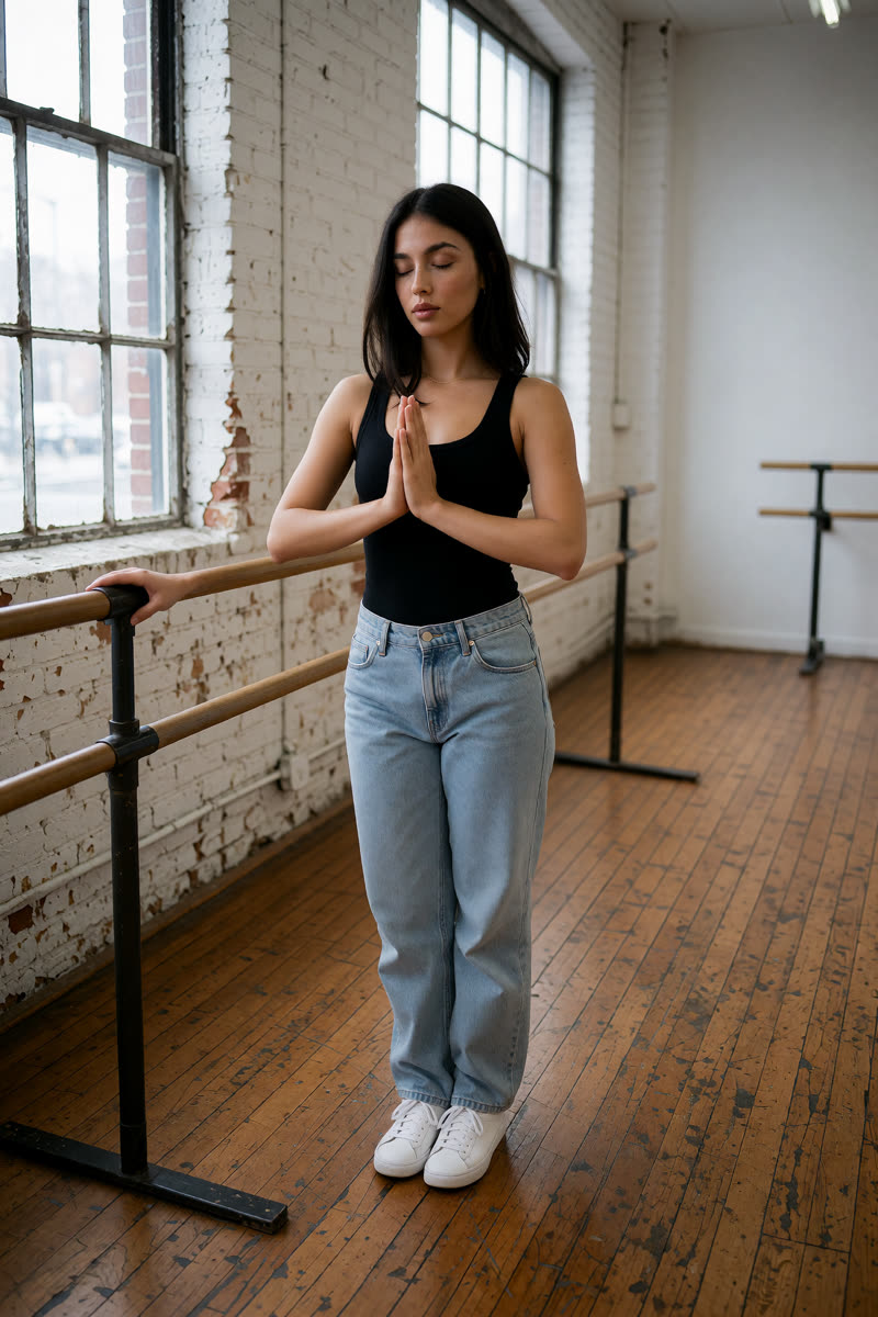Mountain pose, prayer hands, Krea v1.2