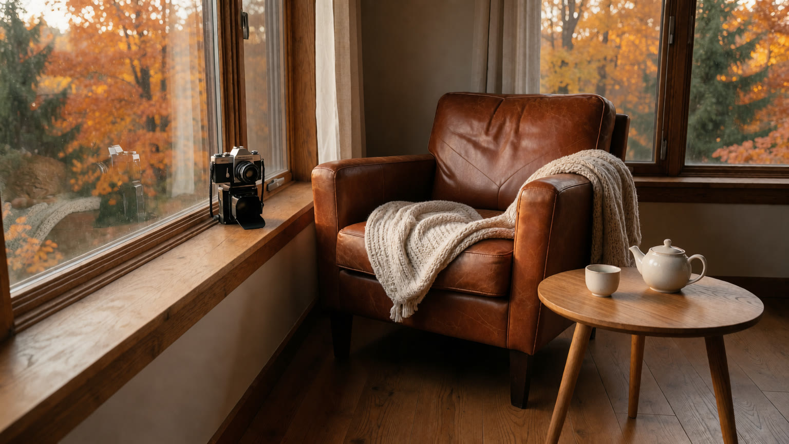 The same nook with the cat removed from the armchair.