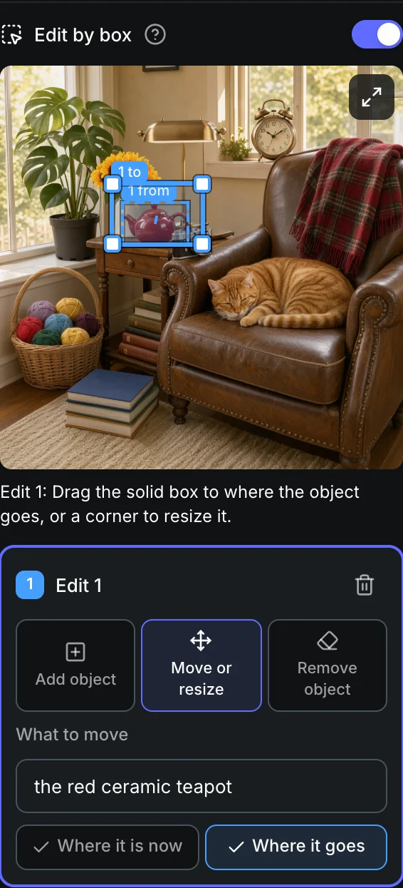 Edit by box in the Sogni web app: Resize