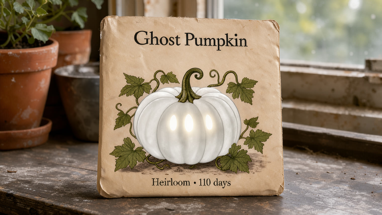 The same packet relabeled Ghost Pumpkin, with a glowing white pumpkin.