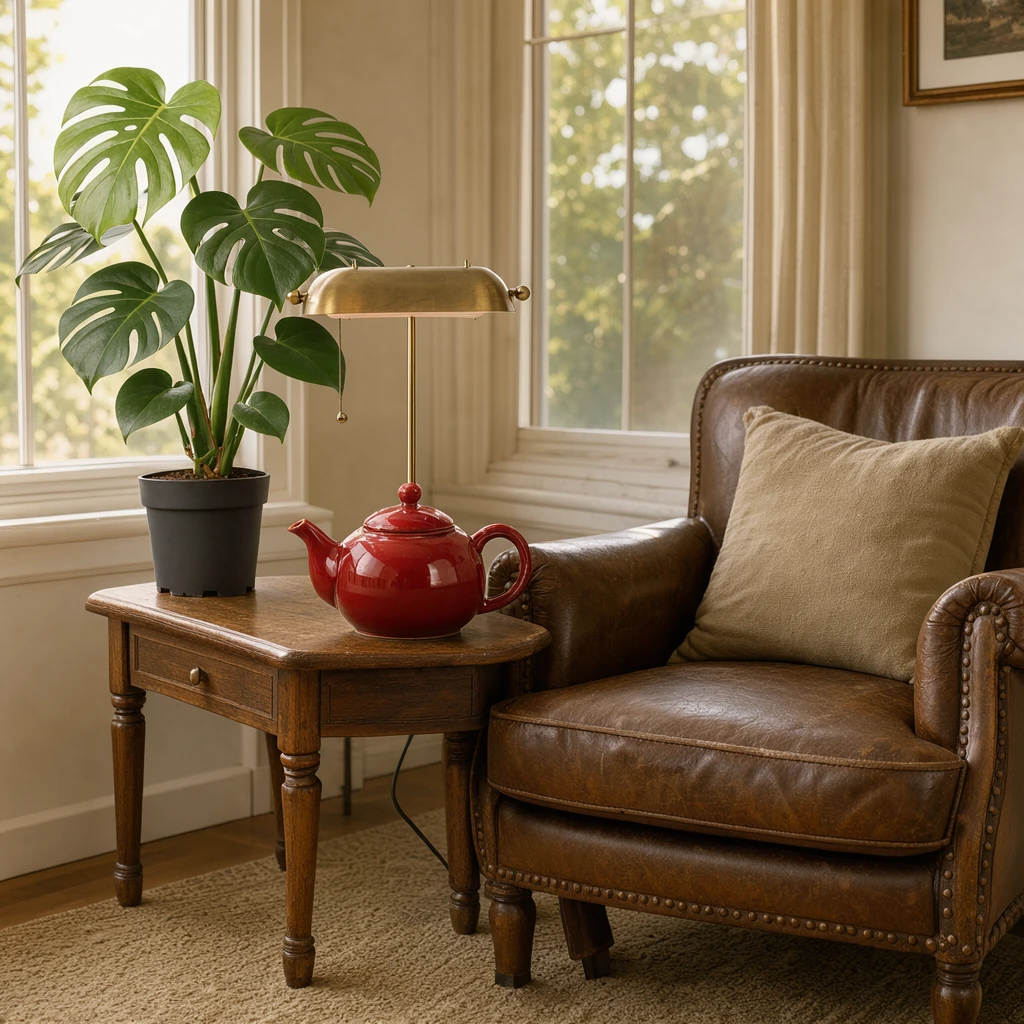 FLUX 3 Image Klein with 3 reference images: a reading nook with a leather armchair and side table