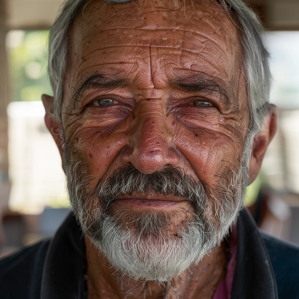 FLUX 3 Image Klein: a close-up portrait of an old fisherman with a weathered face and grey beard