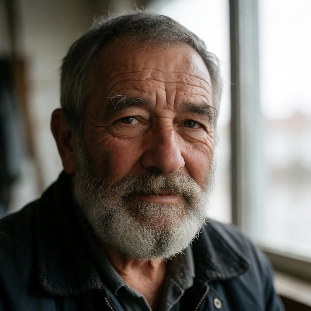Krea 2 Turbo: a close-up portrait of an old fisherman with a weathered face and grey beard