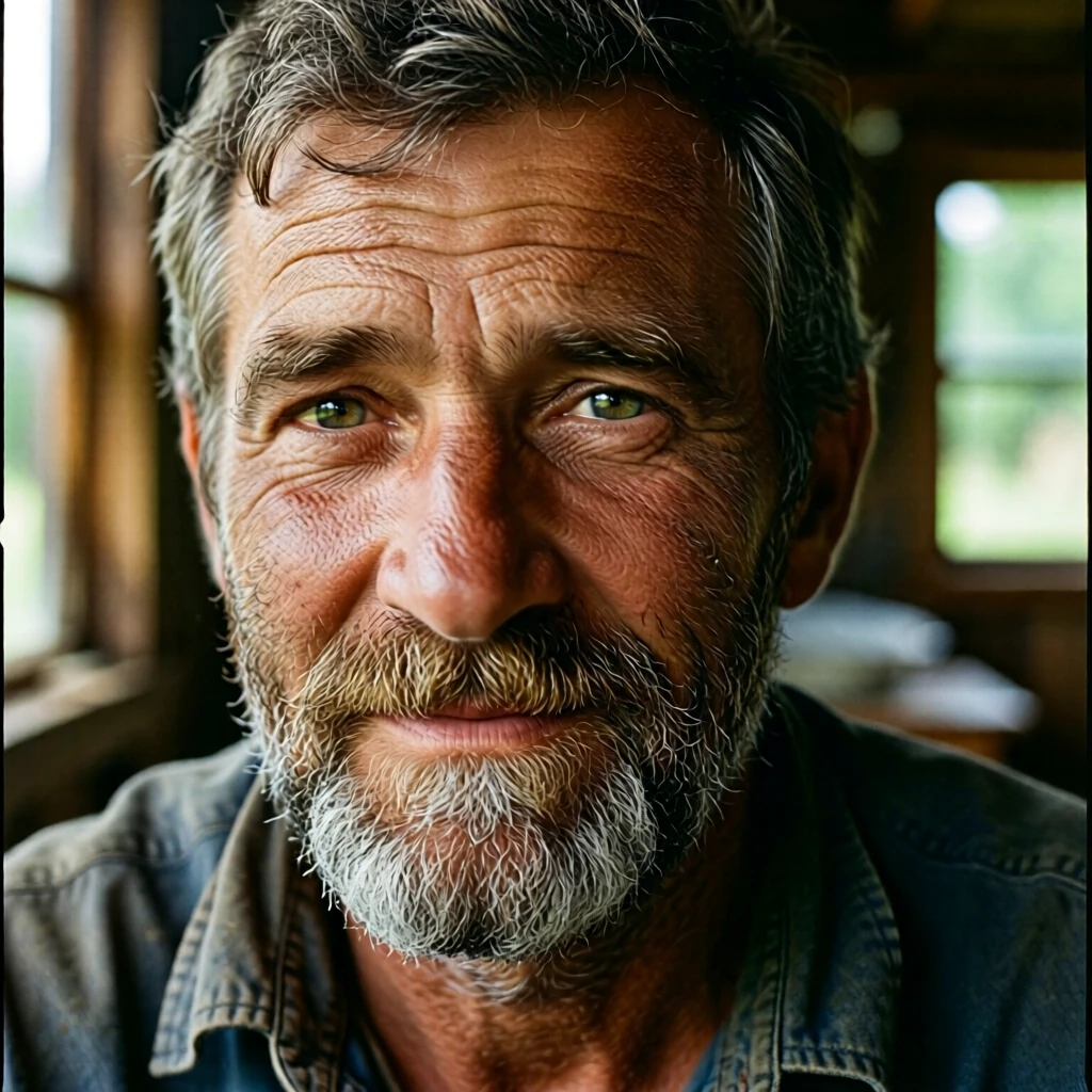Qwen Image 2512 Lightning: a close-up portrait of an old fisherman with a weathered face and grey beard