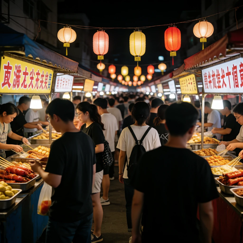 Krea 2 Turbo: a busy night market with food stalls and paper lanterns
