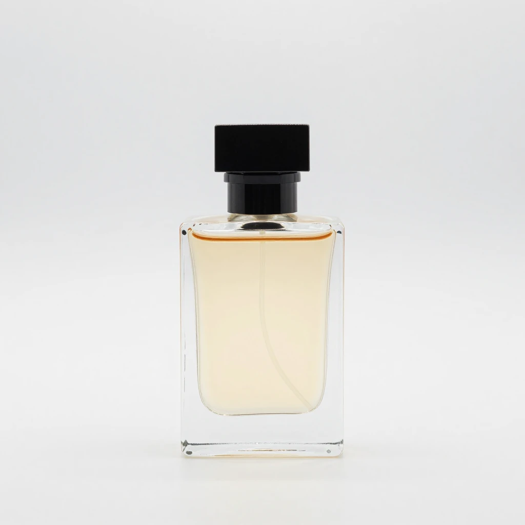 Z-Image Turbo: a glass perfume bottle on a white background