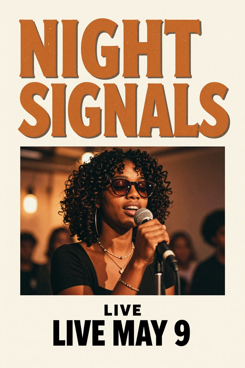 Z-Image Turbo: a retro concert poster reading NIGHT SIGNALS