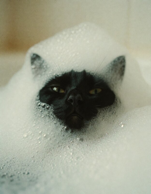Black cat in the bubbles &mdash; No LoRA