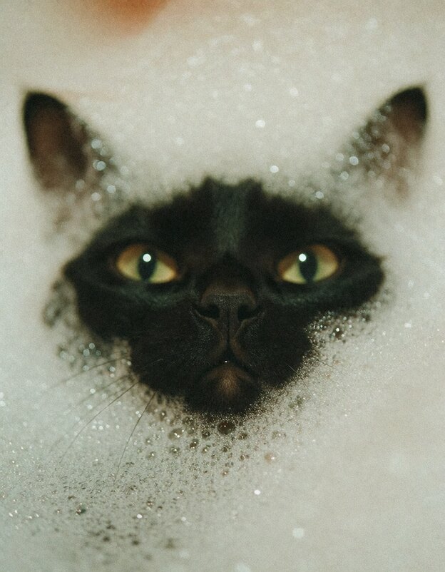 Black cat in the bubbles &mdash; Purple Grainy