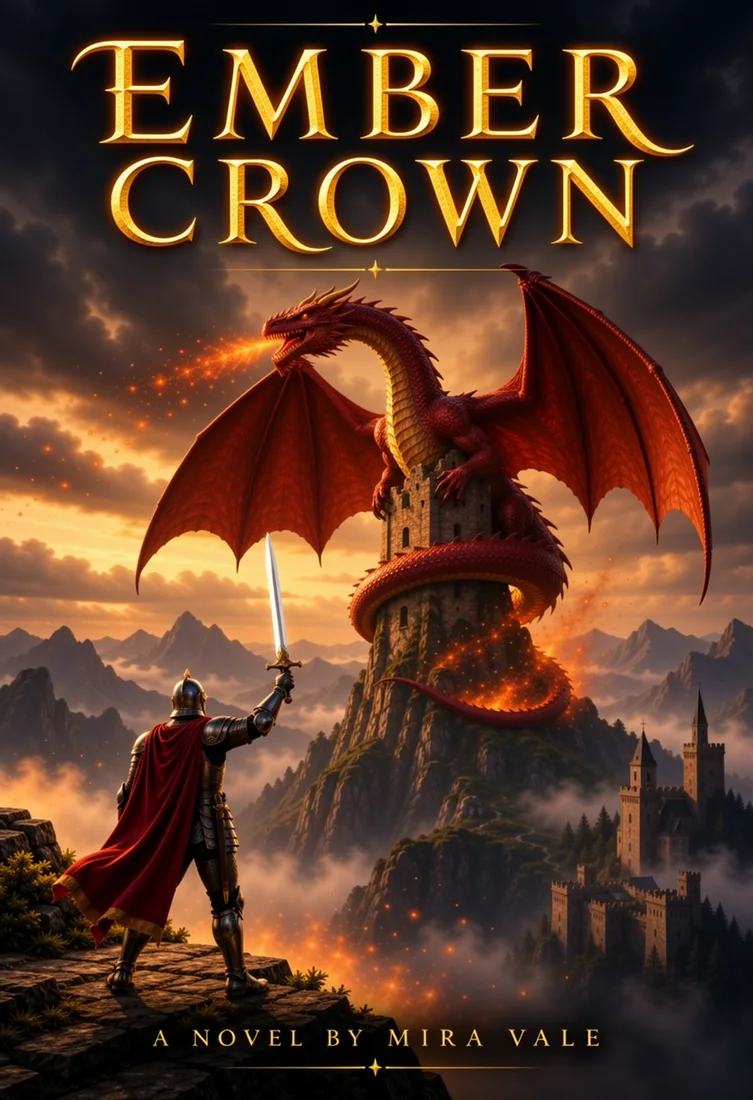 EMBER CROWN fantasy book cover, made with MOSS-Image 8-Step