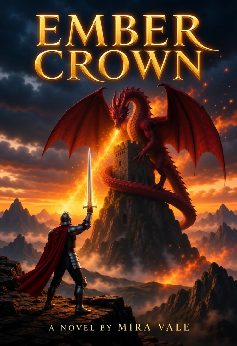 EMBER CROWN fantasy book cover, made with MOSS-Image 8-Step