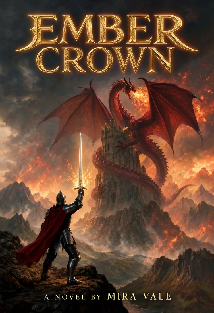 EMBER CROWN fantasy book cover, made with MOSS-Image SFT