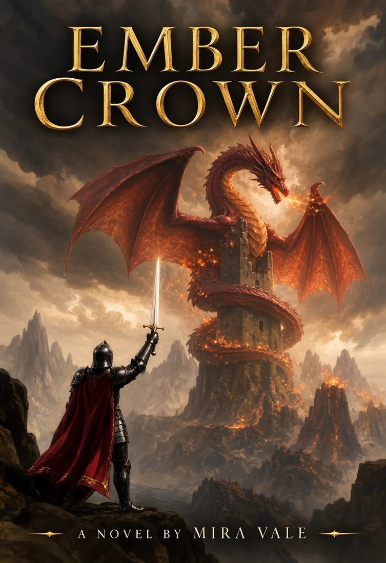 EMBER CROWN fantasy book cover, made with MOSS-Image SFT