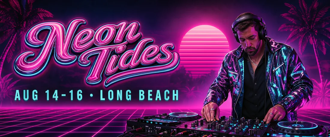 NEON TIDES festival banner, made with FLUX 3 Image Klein