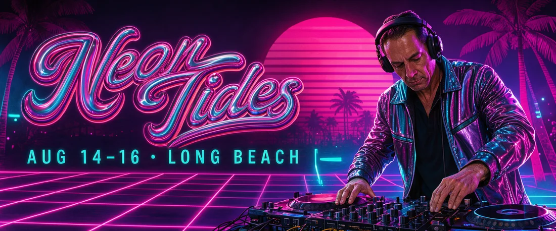 NEON TIDES festival banner, made with FLUX 3 Image Klein