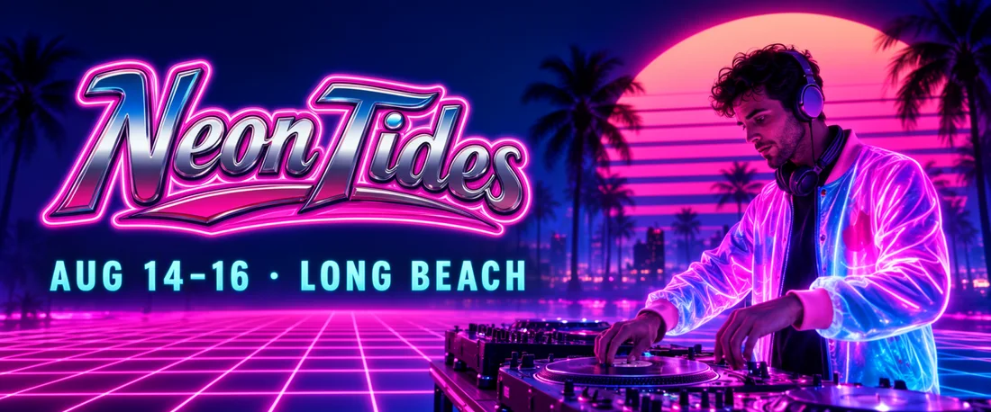 NEON TIDES festival banner, made with MOSS-Image SFT
