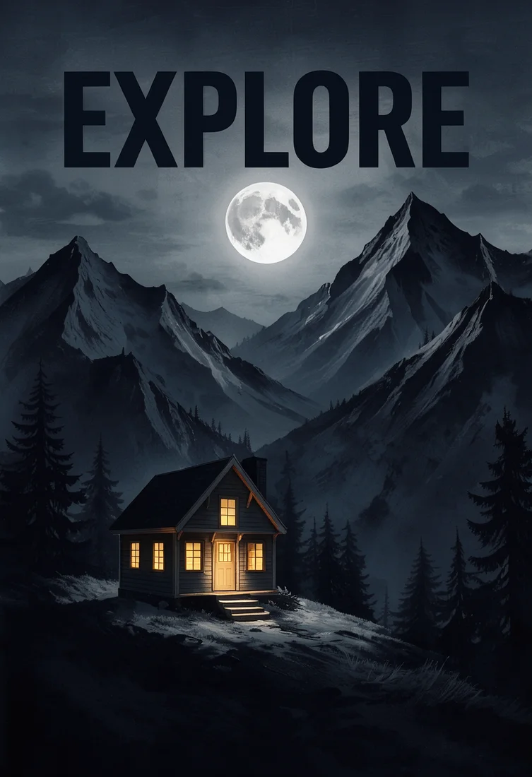 EXPLORE moonlit night travel poster, made with FLUX 3 Image Klein