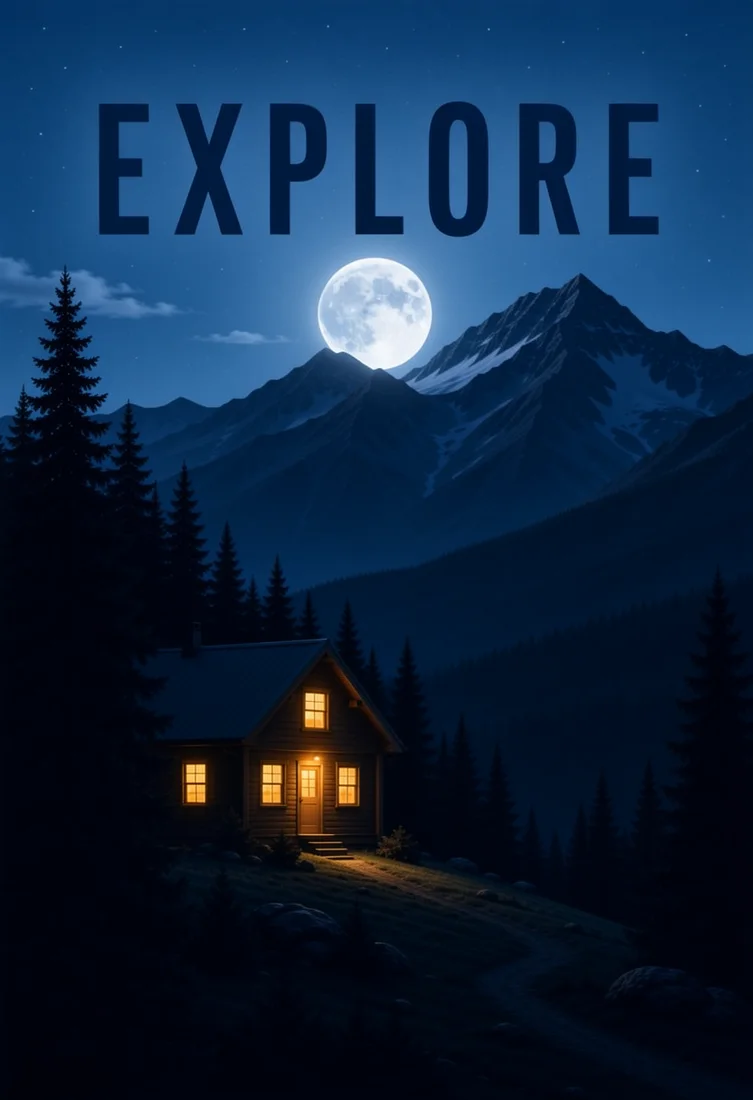 EXPLORE moonlit night travel poster, made with MOSS-Image 8-Step
