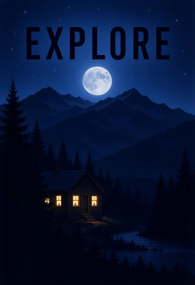 EXPLORE moonlit night travel poster, made with MOSS-Image 8-Step