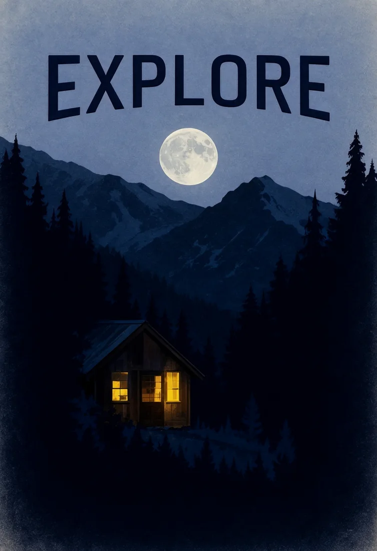 EXPLORE moonlit night travel poster, made with MOSS-Image SFT