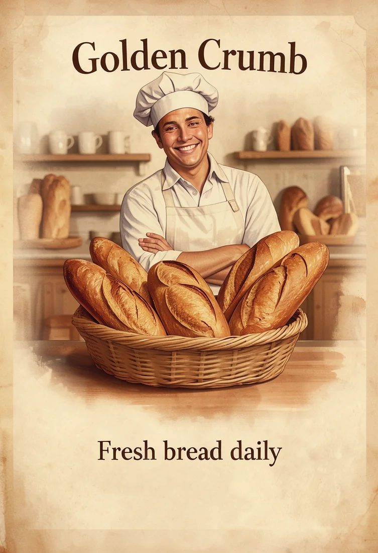 Golden Crumb bakery poster, made with FLUX 3 Image Klein