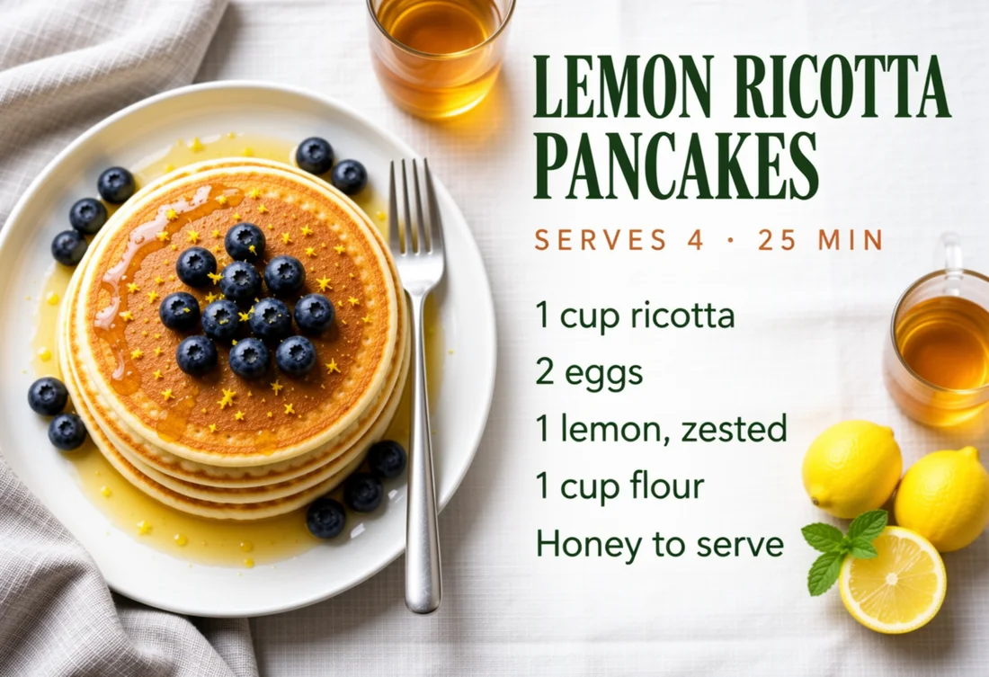 LEMON RICOTTA PANCAKES recipe spread, made with MOSS-Image 8-Step