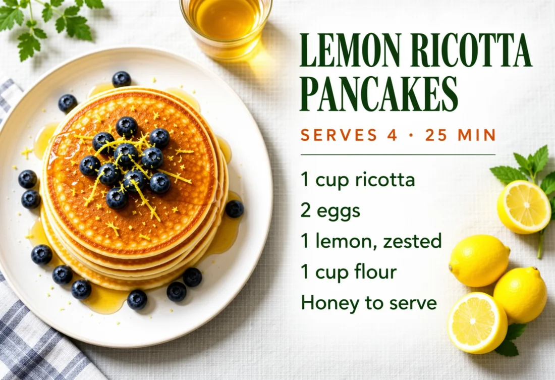 LEMON RICOTTA PANCAKES recipe spread, made with MOSS-Image 8-Step