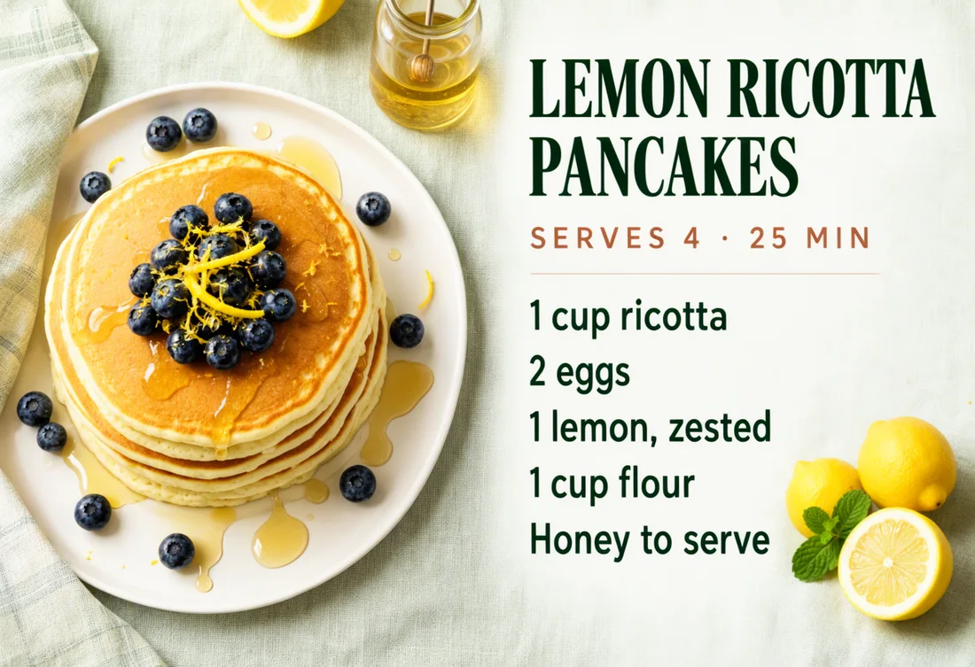LEMON RICOTTA PANCAKES recipe spread, made with MOSS-Image SFT