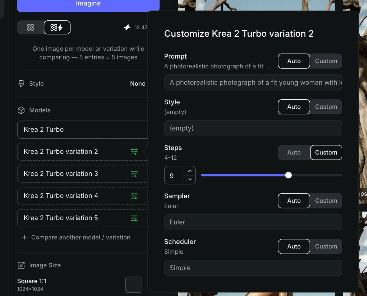 Customize panel for a compared model