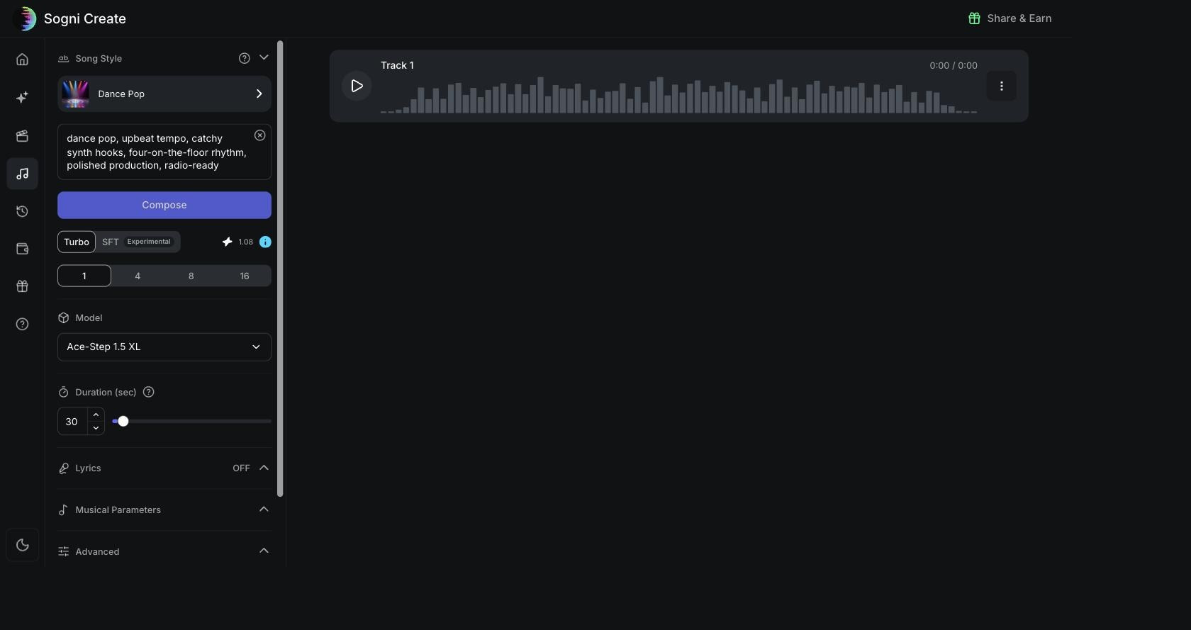 Generated track with waveform player