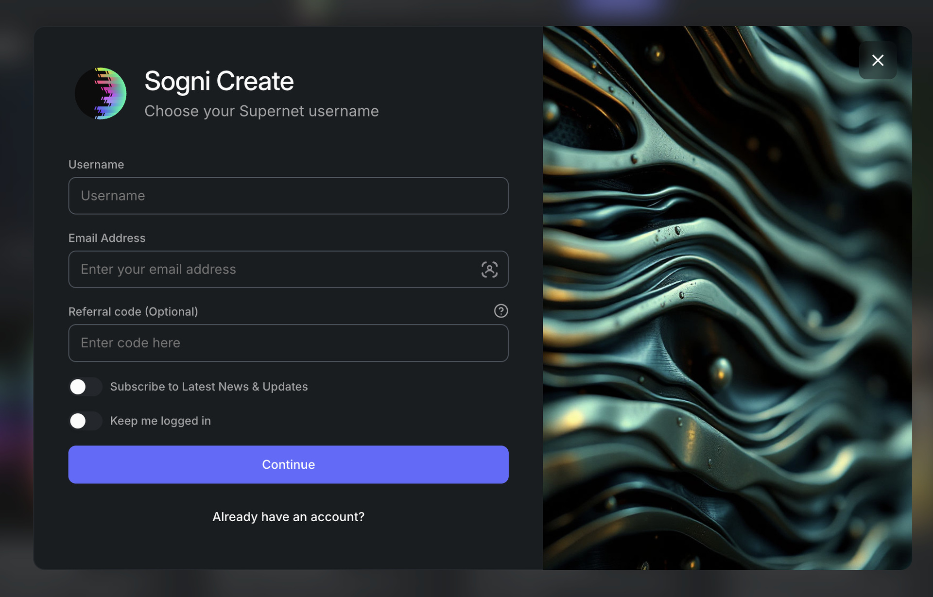 Sign up modal