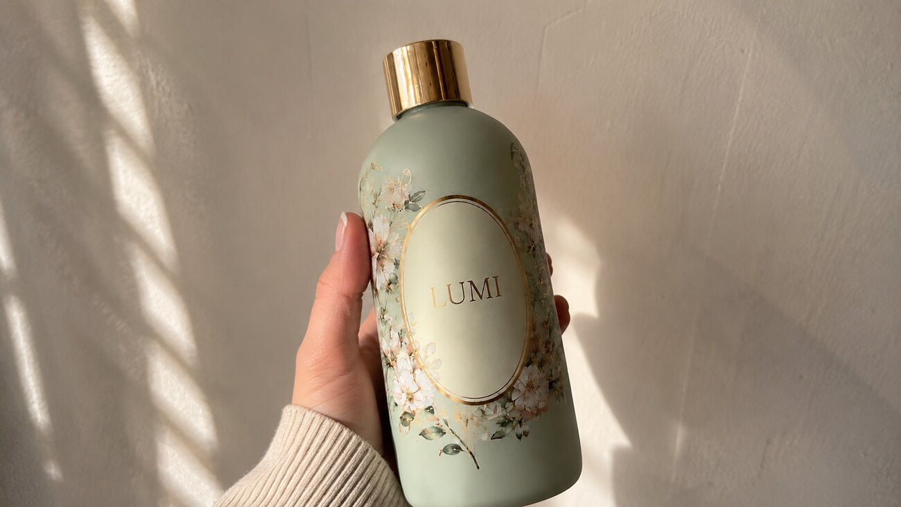 Reference photo: the LUMI shampoo bottle