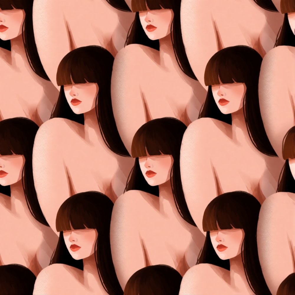 A tessellated illustration of women with dark hair by maciasux.